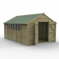 Forest Garden Overlap Pressure Treated 10x15 Apex Shed - Double Door