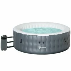 Outsunny Inflatable Hot Tub Spa Round With Cover For 4-6 People 195cm - Grey