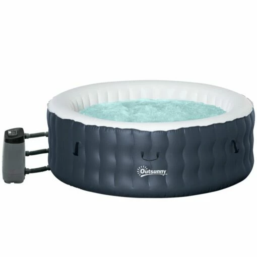 Outsunny Inflatable Hot Tub Spa Round With Cover For 4 People 180cm - Dark Blue -OUTSUNNY Shop 4944706