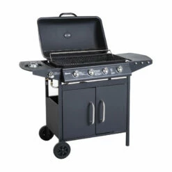 Outsunny 4+1 Gas Burner Grill BBQ Trolley Backyard Garden Smoker Side Burner Barbecue W/ Storage Side Table Wheels