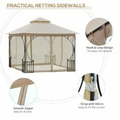 Outsunny 3 X 3(m) Garden Gazebo Patio Party Tent Shelter Outdoor Canopy Double Tier Sun Shade Metal Frame Netting Beigee -OUTSUNNY Shop 4ks26417e9069af61 f01cc05e 35e6 4655 8c9c 3f74296b8501