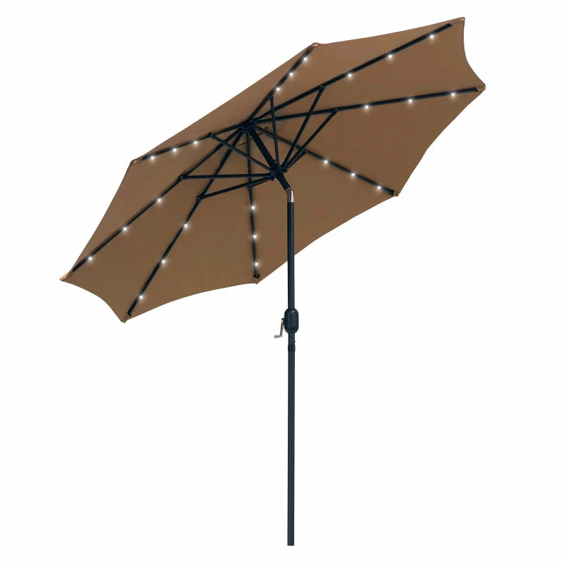 Outsunny 24 LED Solar Powered Parasol Umbrella-Brown 3 Outsunny 24 LED Solar Powered Parasol Umbrella-Brown