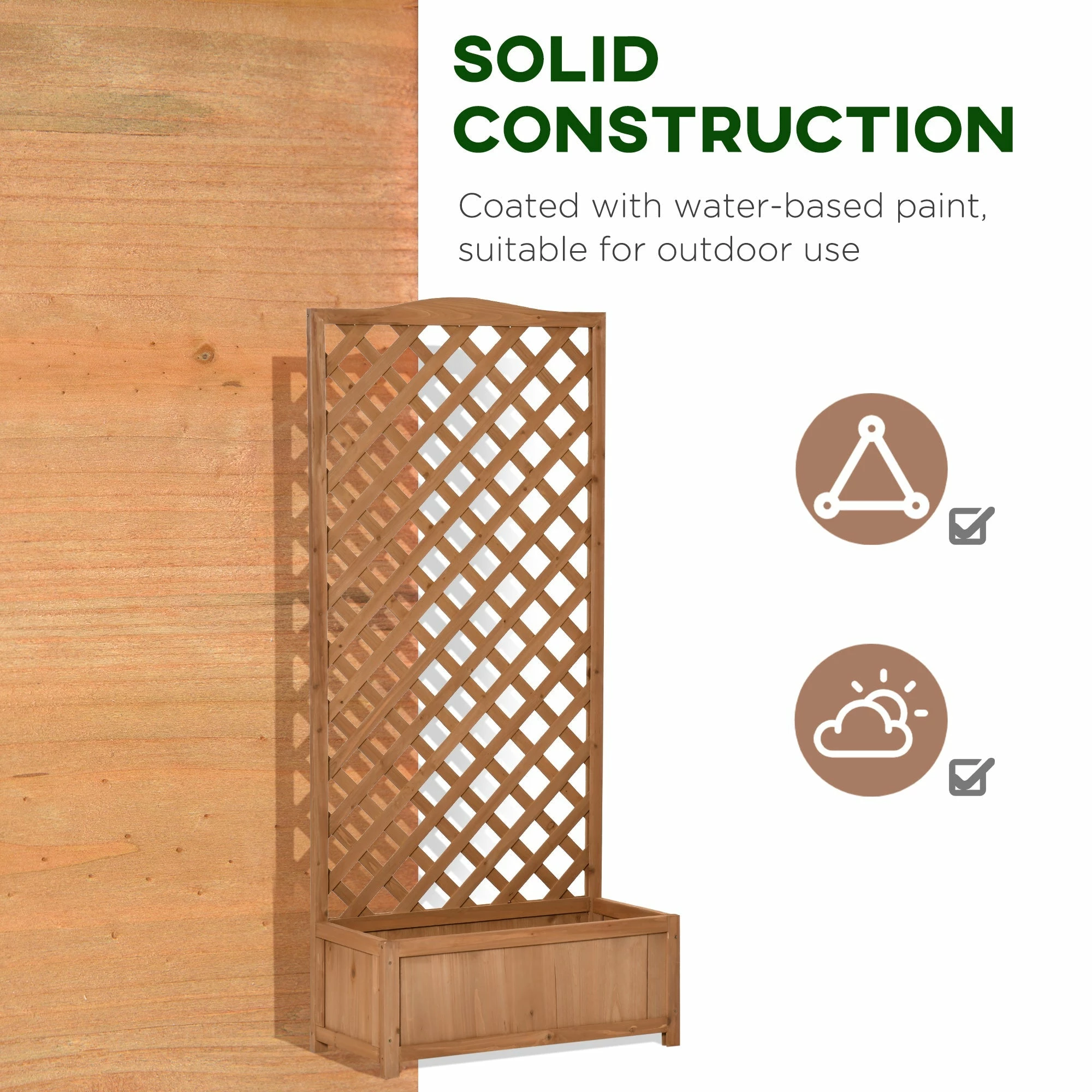 Outsunny Garden Wooden Planter Box With Trellis Lattice Flower Raised Bed 76x36x170cm 8 Outsunny Garden Wooden Planter Box With Trellis Lattice Flower Raised Bed 76x36x170cm - Image 6