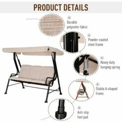 Outsunny Steel Frame 3-Seater Outdoor Garden Swing Chair W/ Canopy Beige -OUTSUNNY Shop 77e00b17dc2d3d211