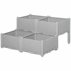 Outsunny Raised Bed Plastic Set Of 4 40x40x44cm - Grey