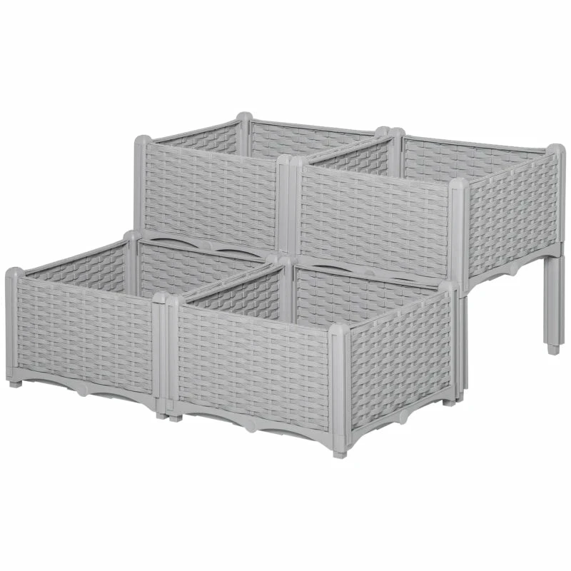 Outsunny Raised Bed Plastic Set Of 4 40x40x44cm - Grey 3 Outsunny Raised Bed Plastic Set Of 4 40x40x44cm - Grey