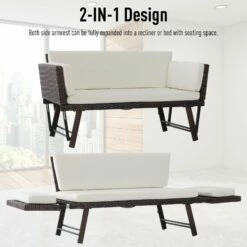 Outsunny 2 In 1 Rattan Folding Daybed Sofa Bench Bench With Cushion Outdoor - Brown -OUTSUNNY Shop 7rW88c17eecc29e3f 3ad0a262 f44c 448a 99b0 9077dedaa3ca