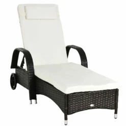 Outsunny Rattan Sun Lounger - Brown