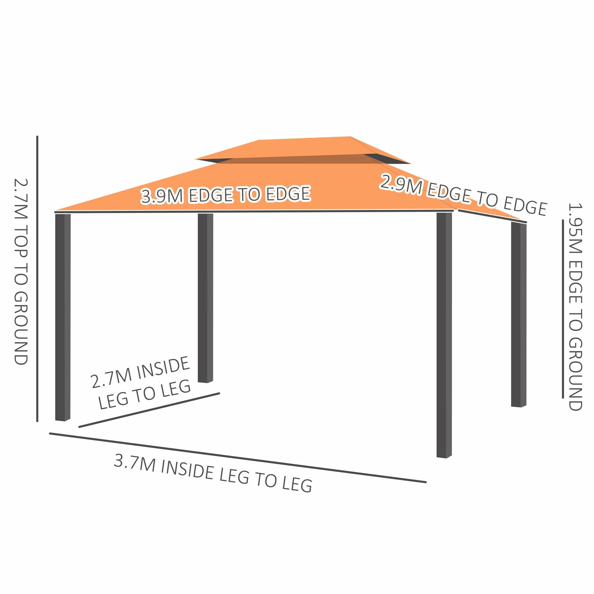 Outsunny Garden Gazebo - Orange 5 Outsunny Garden Gazebo - Orange - Image 3