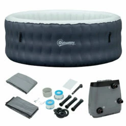 Outsunny Inflatable Hot Tub Spa Round With Cover For 4 People 180cm - Dark Blue -OUTSUNNY Shop 8N8daa18041c96467 jpg