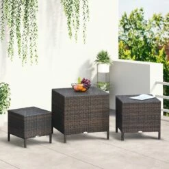 Outsunny Rattan Side Table Set- Brown -OUTSUNNY Shop 8Rm90f17eecc2a1c7