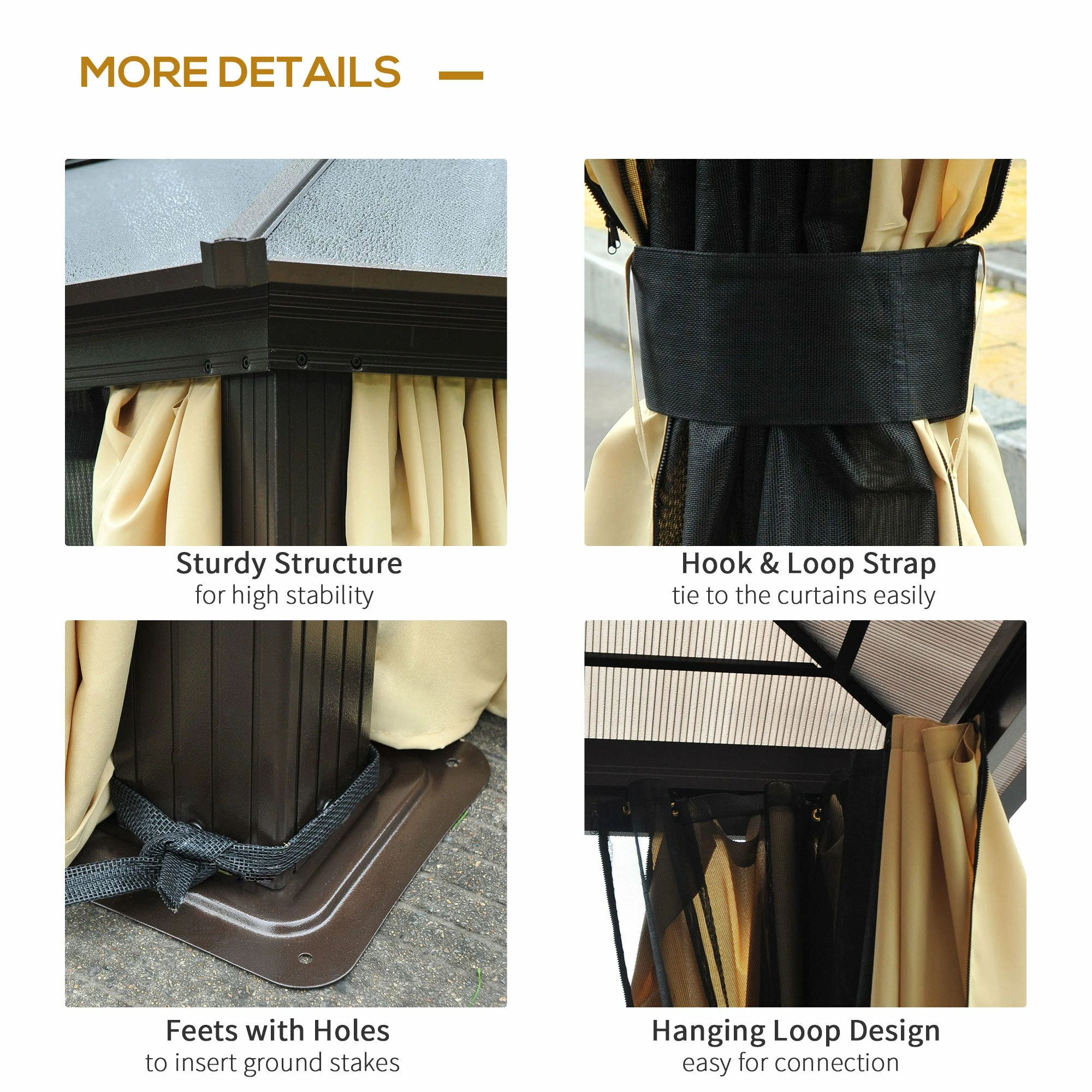 Outsunny 3.6 X 4m Hardtop Gazebo Canopy With Polycarbonate Roof And Aluminium Frame, Garden Pavilion With Mosquito Netting And Curtains 6 Outsunny 3.6 X 4m Hardtop Gazebo Canopy With Polycarbonate Roof And Aluminium Frame, Garden Pavilion With Mosquito Netting And Curtains - Image 4