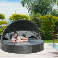 Outsunny Garden Daybed With Adjustable Table - Black -OUTSUNNY Shop 9Md6ff180df2b0f52 jpg