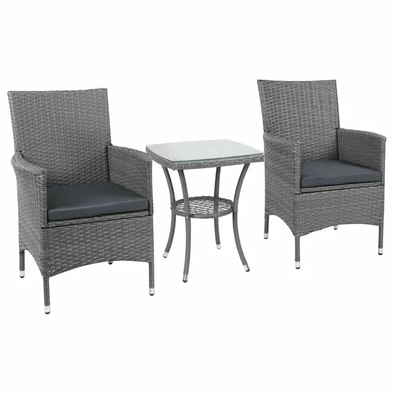 Outsunny Rattan Bistro Set 3pc - Grey 13 Outsunny Rattan Bistro Set 3pc - Grey - Image 11