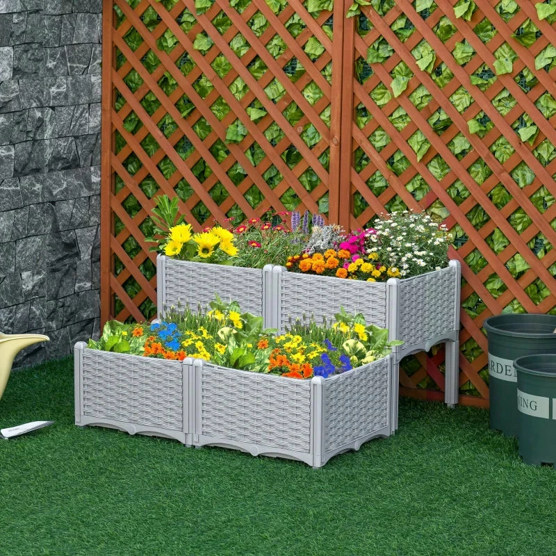 Outsunny Raised Bed Plastic Set Of 4 40x40x44cm - Grey 15 Outsunny Raised Bed Plastic Set Of 4 40x40x44cm - Grey - Image 13