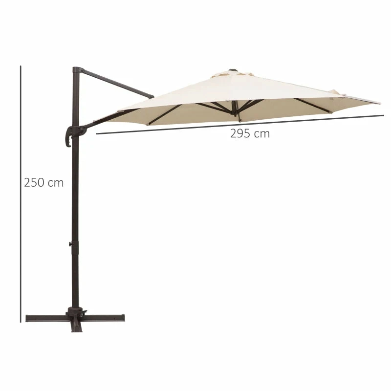 Outsunny Cantilever Parasol 3m - Beige 5 Outsunny Cantilever Parasol 3m - Beige - Image 3