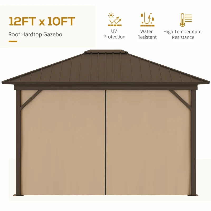 Outsunny Hardtop Gazebo With Curtains 3.6 X 3m - Brown 7 Outsunny Hardtop Gazebo With Curtains 3.6 X 3m - Brown - Image 5
