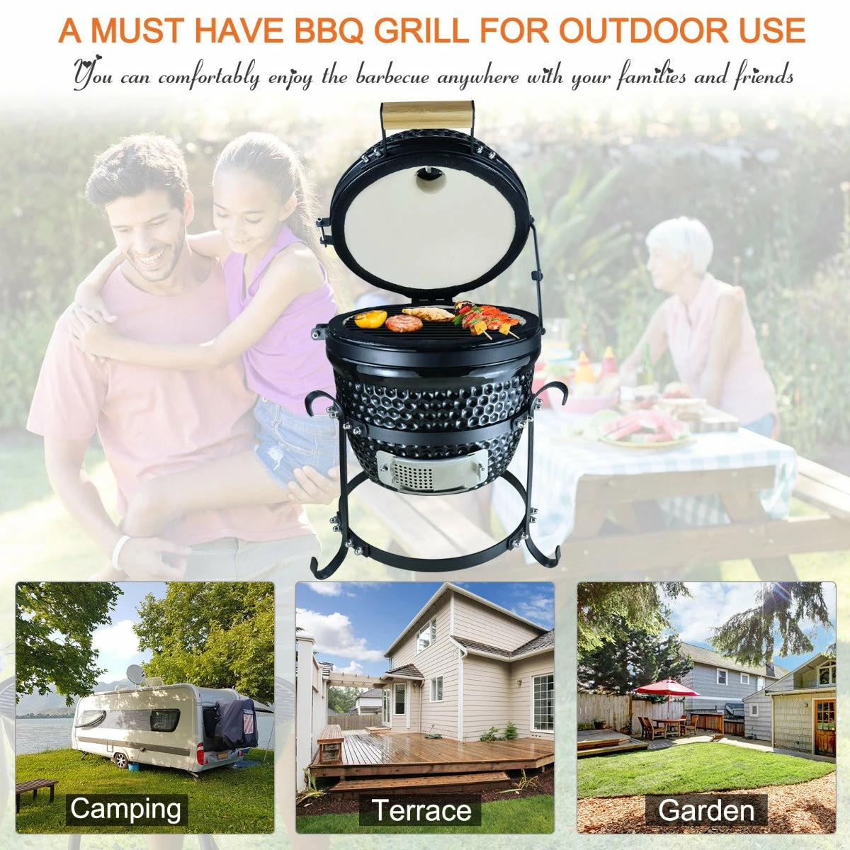 Outsunny Cast Iron Ceramic Kamado Charcoal BBQ Oven 10 Outsunny Cast Iron Ceramic Kamado Charcoal BBQ Oven - Image 8