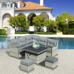 Outsunny Outdoor Wicker Sofa Furniture Set 1.2m 6 Piece - Grey -OUTSUNNY Shop E9b6ff17f01012463 jpg