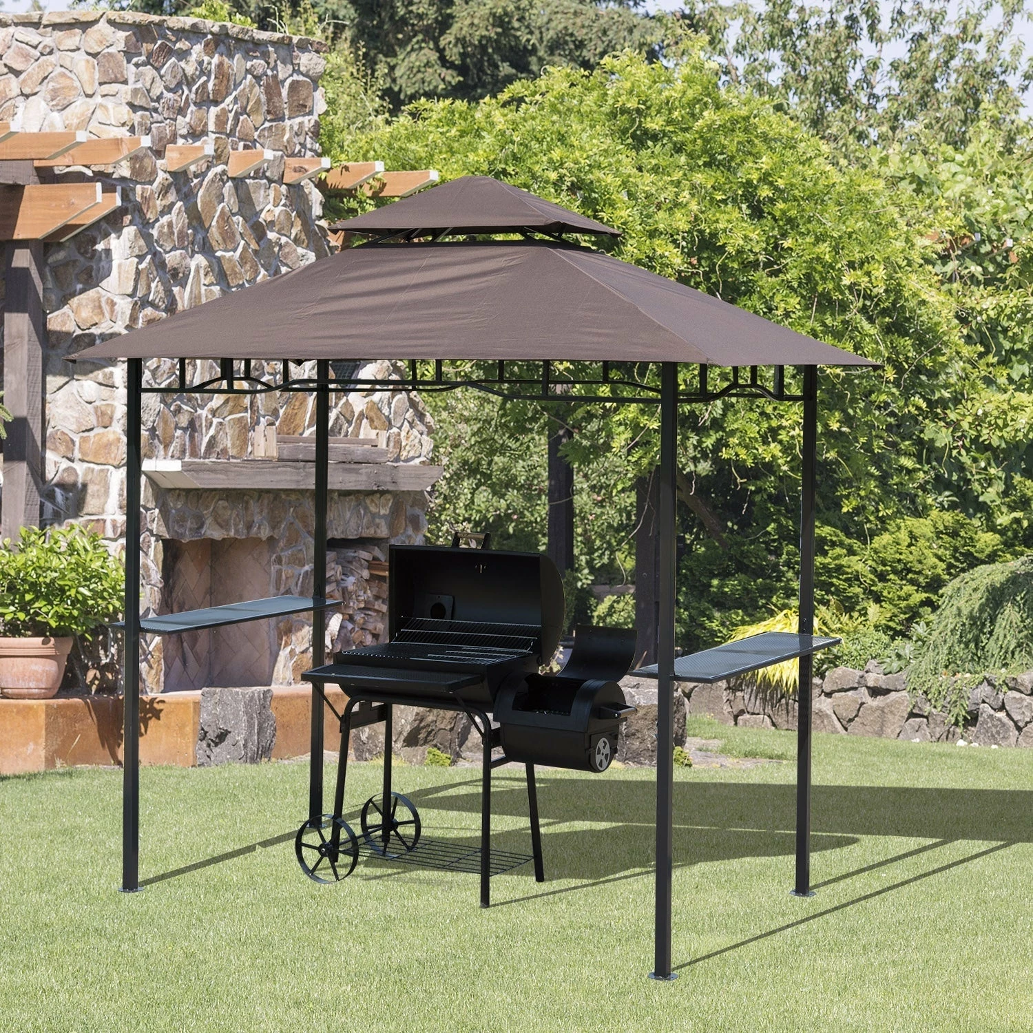 Outsunny Grill Gazebo Brown 4 Outsunny Grill Gazebo Brown - Image 2