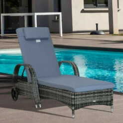 Outsunny Rattan Sun Lounger W/ Cushion - Grey -OUTSUNNY Shop EoW90f18827c53c57 jpg