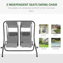 Outsunny Canopy Swing 2 Separate Relax Chairs W/ Handrails And Removable Canopy Grey -OUTSUNNY Shop Eyl28e17dc265fa29