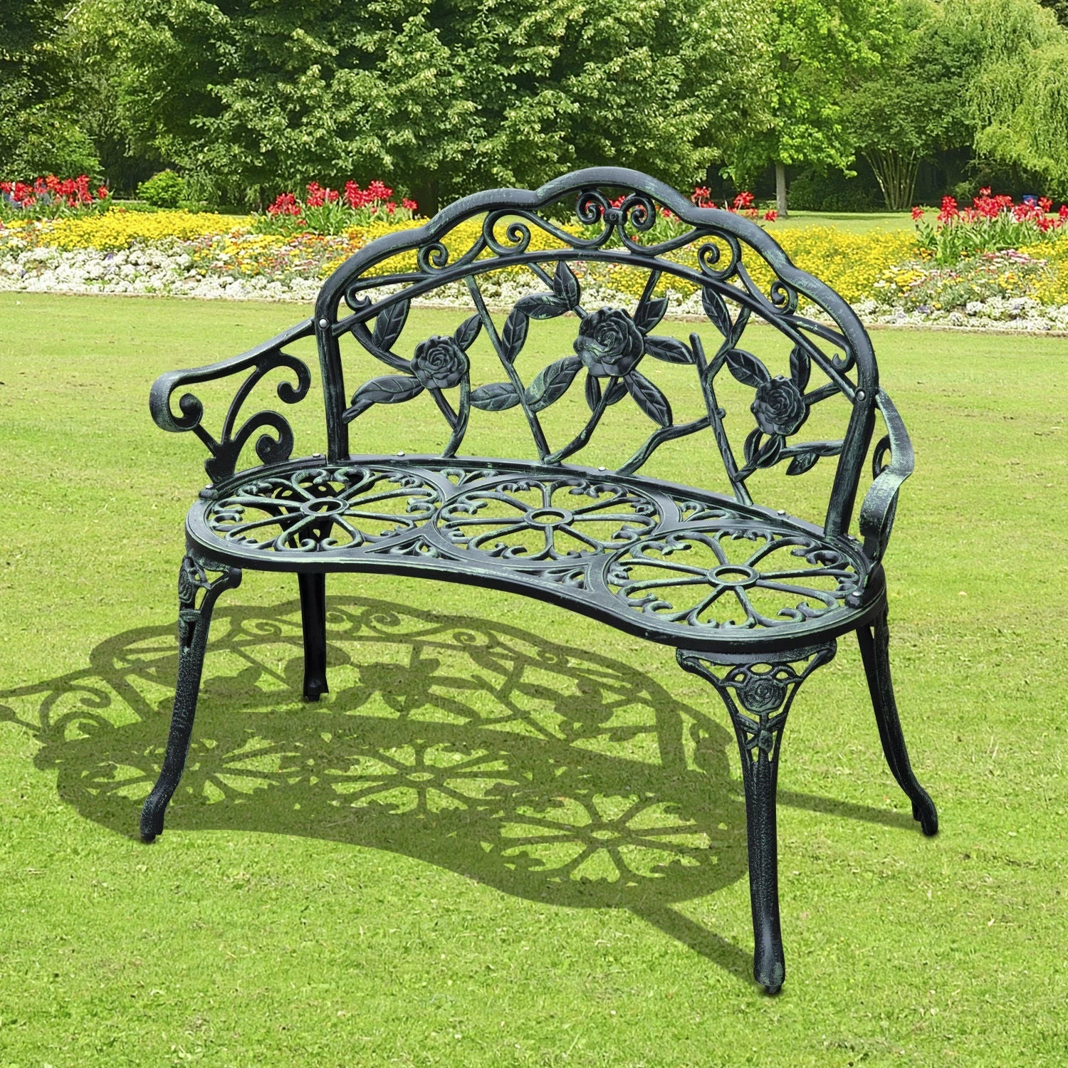 Outsunny Antique Style Garden Bench - Green 8 Outsunny Antique Style Garden Bench - Green - Image 6