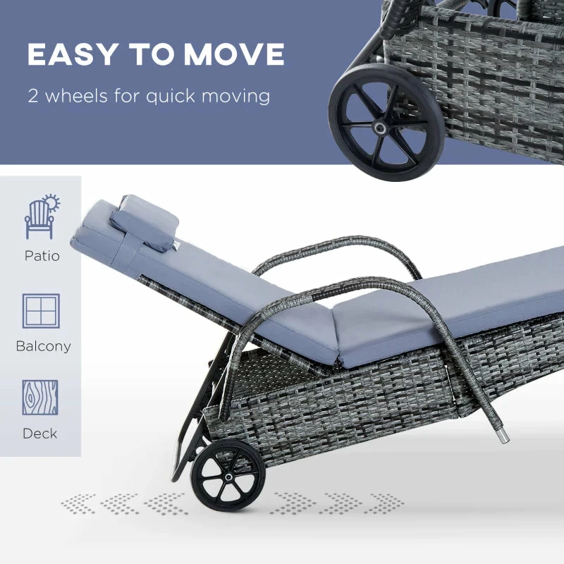 Outsunny Rattan Lounge Set With Side Table - Grey 8 Outsunny Rattan Lounge Set With Side Table - Grey - Image 6