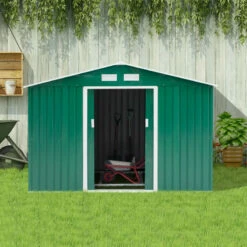 Outsunny Galvanised Metal Garden Shed 9ft X 6ft - Green -OUTSUNNY Shop GzK6ff188d3a6e87c jpg