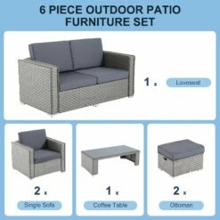 Outsunny 6PC Garden Rattan Sofa Set Bonzer Outdoor Furniture Patio Table Loveseat Stool Lounging Ottoman Aluminium Frame Wicker Weave Conservatory Grey -OUTSUNNY Shop HDwa0917eecc29421 938af7b7 7233 46a3 be43 539adfadfb8b