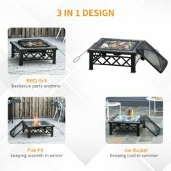 Outsunny Square Garden Fire Pit Square Table W/ Grill Shelf Poker Mesh Cover Grate 76cm -OUTSUNNY Shop I2J5c917dc53012f6 e0ede998 a41e 47fc 90b9 246a6e1787fc