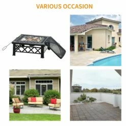 Outsunny Square Garden Fire Pit Square Table W/ Grill Shelf Poker Mesh Cover Grate 76cm -OUTSUNNY Shop I4Ufda17dc53012f6 feb99fa7 3bb8 4baf 8dac 833617e02b15