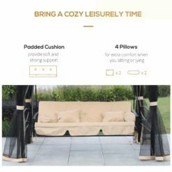 Outsunny 3 Seater Swing Chair 3-in-1 Convertible Garden Swing Seat Bed Gazebo Patio Bench Outdoor With Double Tier Canopy, Cushioned Seat, Mesh Sidewalls, Beige -OUTSUNNY Shop Izzbc917dc4c2349d