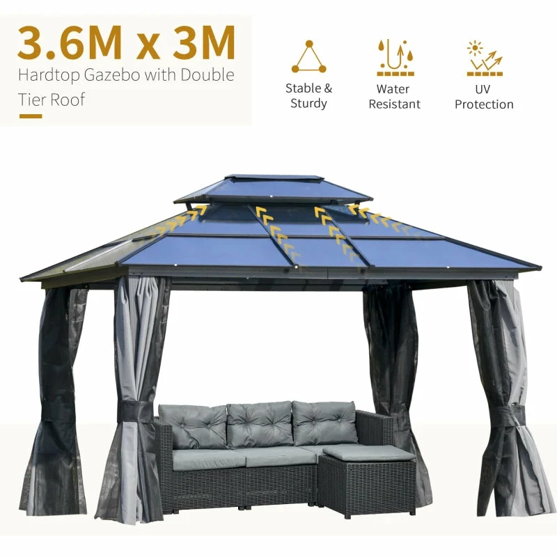 Outsunny Hardtop Gazebo 3x3.6m - Grey 6 Outsunny Hardtop Gazebo 3x3.6m - Grey - Image 4