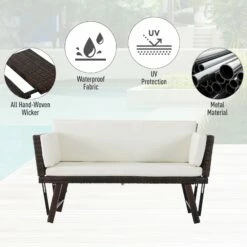 Outsunny 2 In 1 Rattan Folding Daybed Sofa Bench Bench With Cushion Outdoor - Brown -OUTSUNNY Shop JYob1017eecc29e3f e2a48c10 74a5 479f 8d9f a4bfa7916840