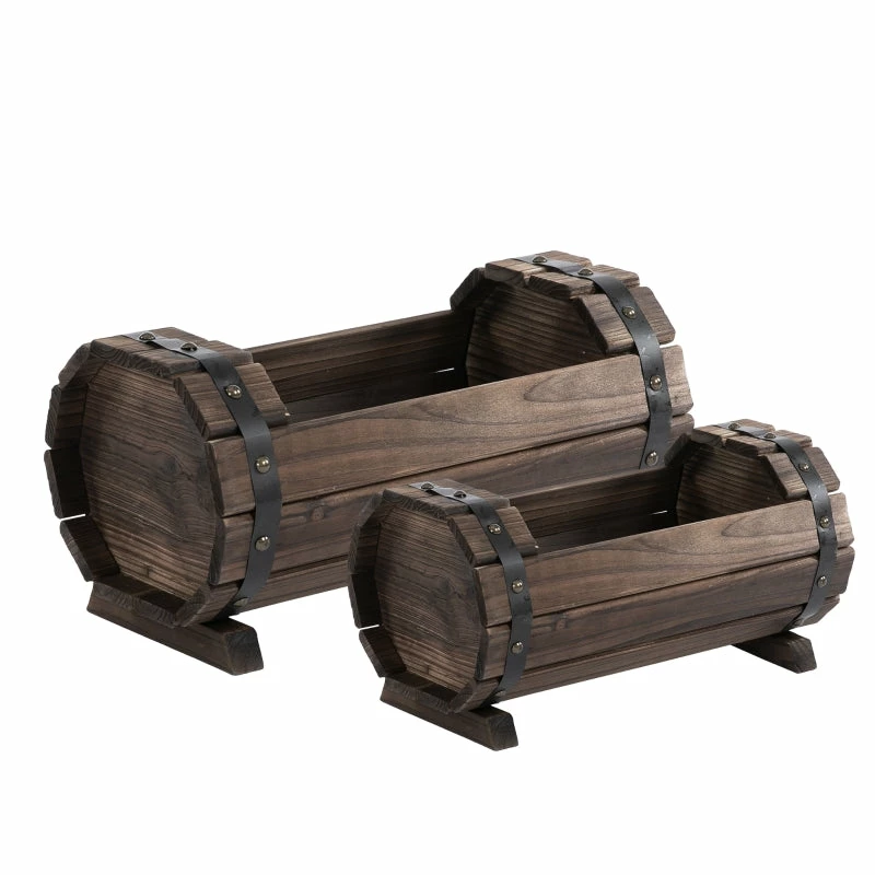Outsunny 2PCs Wooden Flower Plant Pot 3 Outsunny 2PCs Wooden Flower Plant Pot