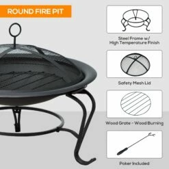 Outsunny Steel Fire Pit, Φ 56x45H Cm (Lid Included)-Black -OUTSUNNY Shop KNsa0017dc39d42d2 a316d43a a55f 4f13 848d ec7447445b7f