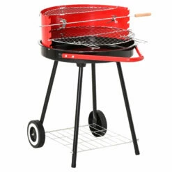 Outsunny Outdoor Charcoal BBQ Grill With Wheels - Red/ Black