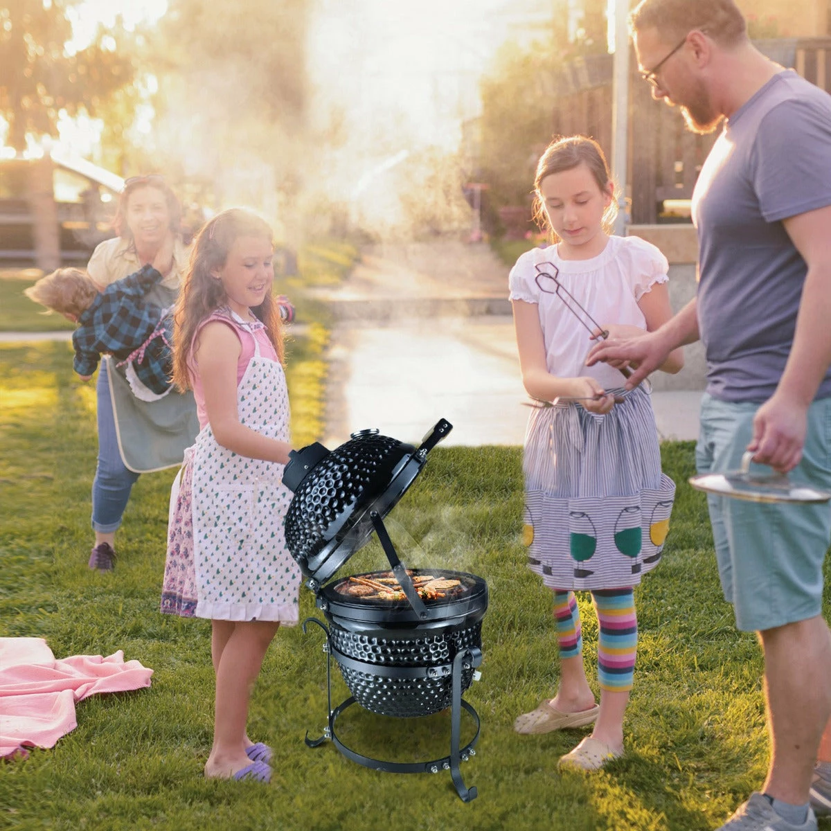 Outsunny Cast Iron Ceramic Kamado Charcoal BBQ Oven 4 Outsunny Cast Iron Ceramic Kamado Charcoal BBQ Oven - Image 2
