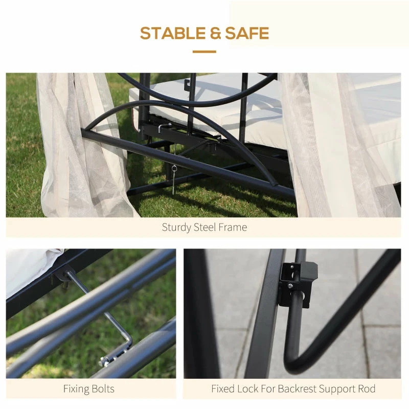 Outsunny Gazebo Swing Chair Bed - Beige 9 Outsunny Gazebo Swing Chair Bed - Beige - Image 7