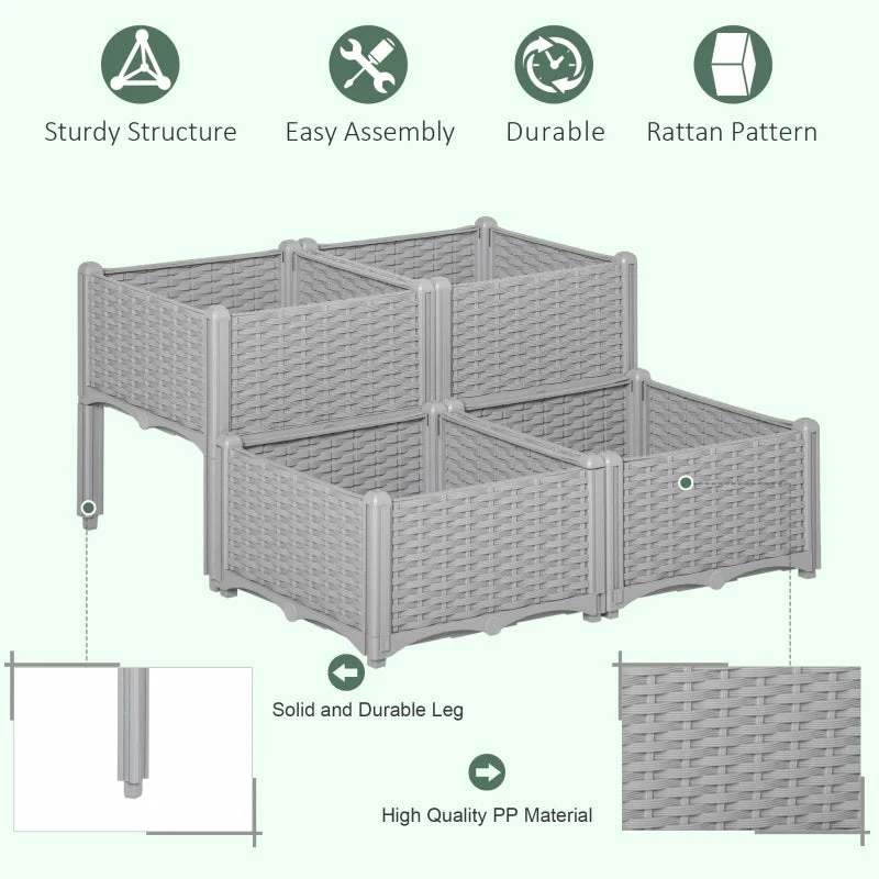 Outsunny Raised Bed Plastic Set Of 4 40x40x44cm - Grey 6 Outsunny Raised Bed Plastic Set Of 4 40x40x44cm - Grey - Image 4