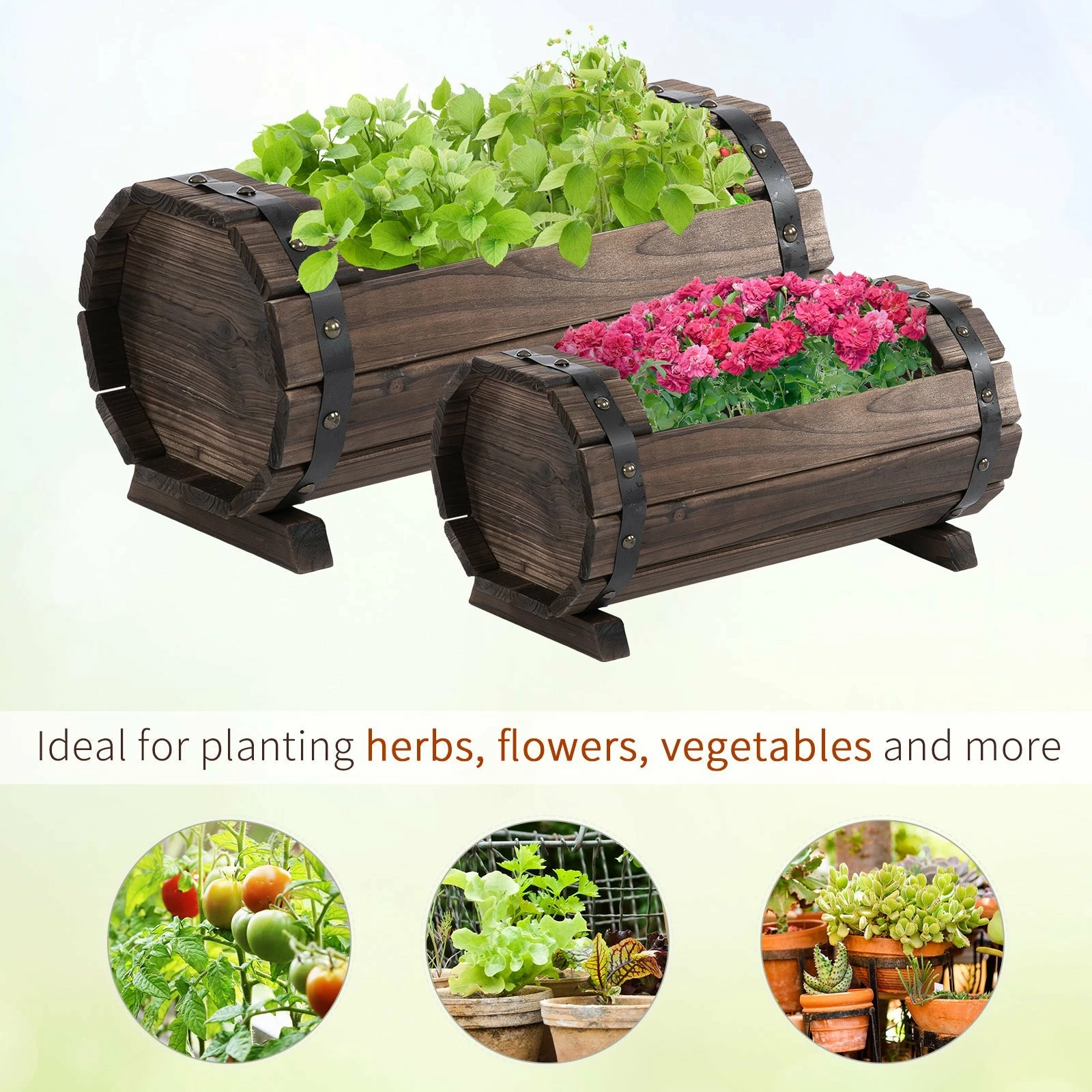 Outsunny 2PCs Wooden Flower Plant Pot 8 Outsunny 2PCs Wooden Flower Plant Pot - Image 6