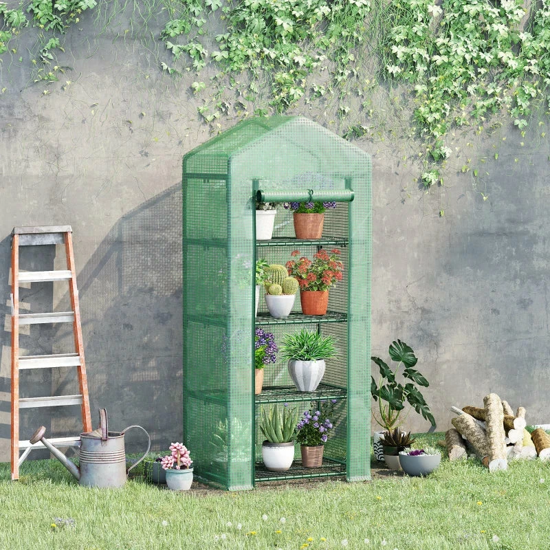 Outsunny Mini Greenhouse With 4 Tier 70 X 50 X 160 Cm - Green 4 Outsunny Mini Greenhouse With 4 Tier 70 X 50 X 160 Cm - Green - Image 2