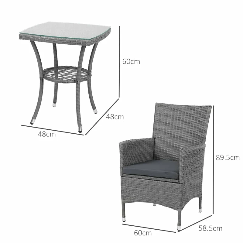 Outsunny Rattan Bistro Set 3pc - Grey 6 Outsunny Rattan Bistro Set 3pc - Grey - Image 4