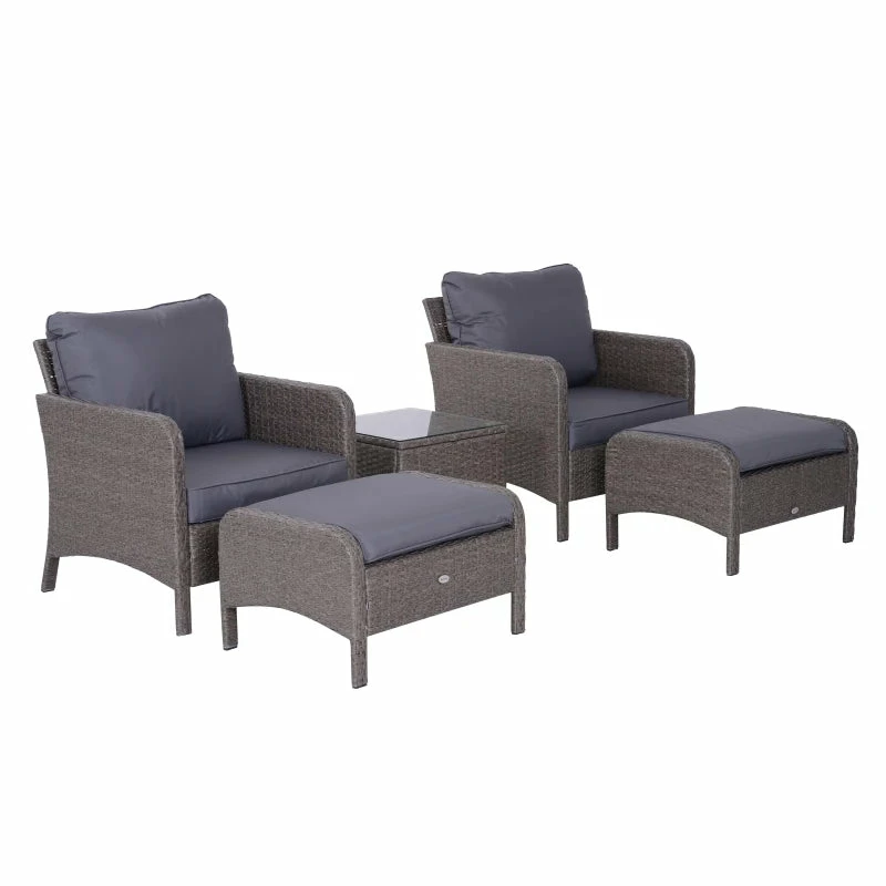 Outsunny Rattan 2 Seater Set With Footstools And Side Table - Dark Grey 4 Outsunny Rattan 2 Seater Set With Footstools And Side Table - Dark Grey - Image 2