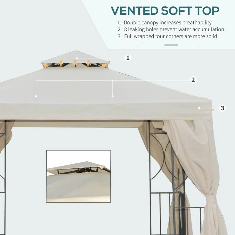 Outsunny Metal Gazebo With Curtains 3 X 3m - Beige 6 Outsunny Metal Gazebo With Curtains 3 X 3m - Beige - Image 4