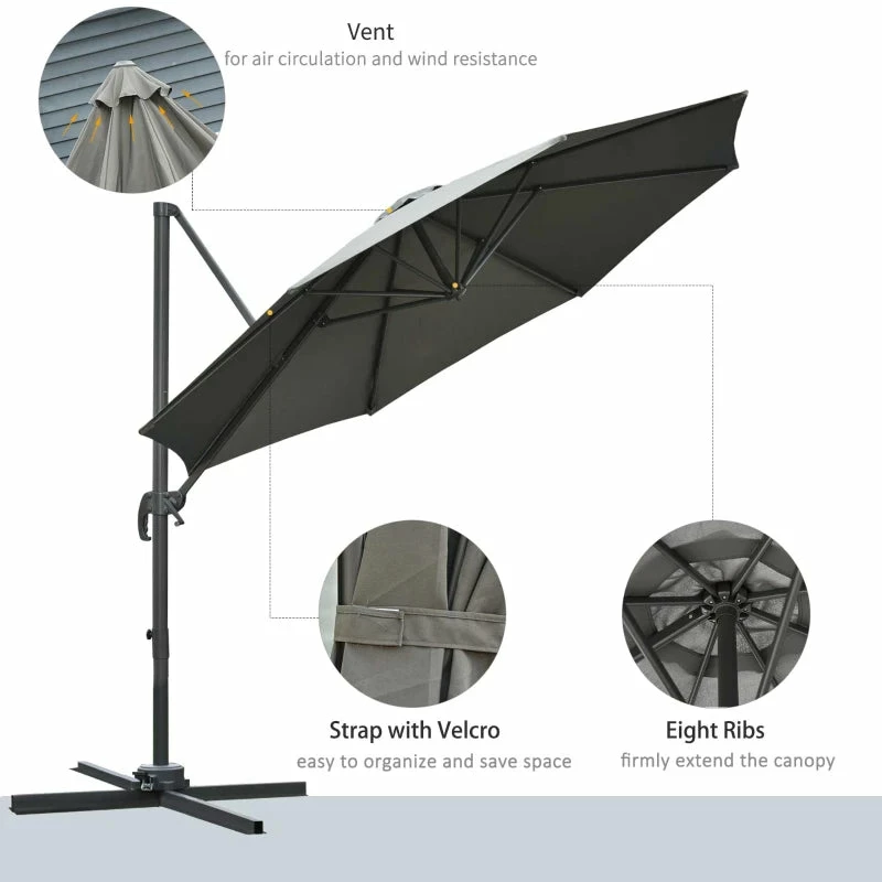 Outsunny Hanging Umbrella 3m - Dark Grey 9 Outsunny Hanging Umbrella 3m - Dark Grey - Image 7