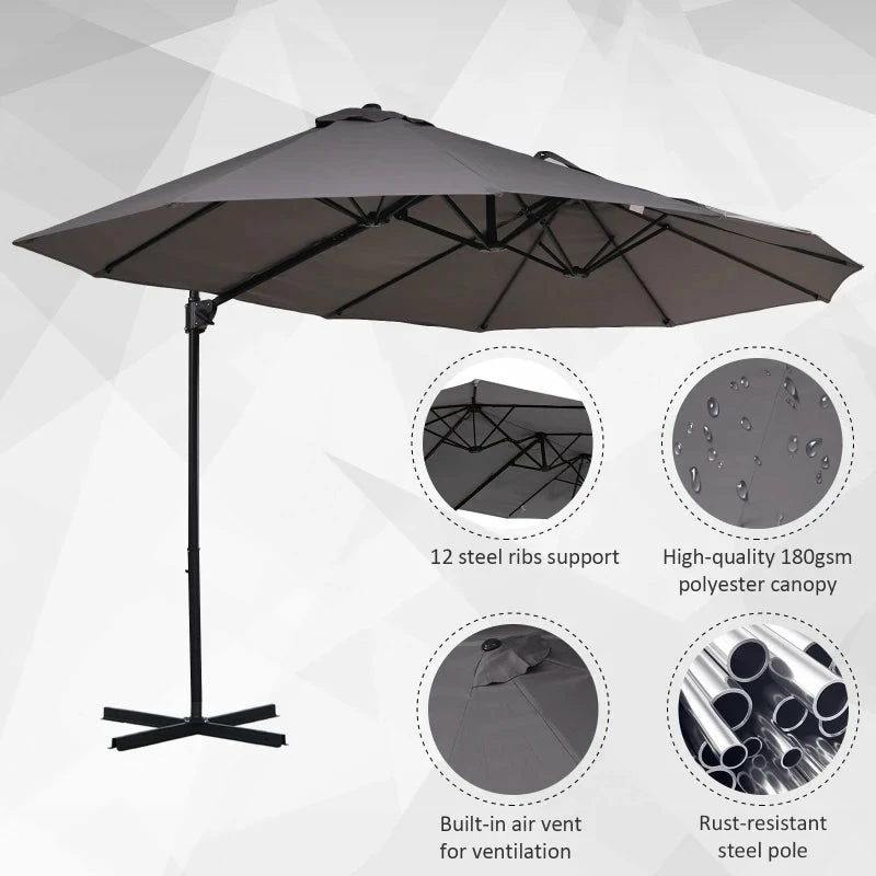 Outsunny Double Parasol 4.6m - Grey 6 Outsunny Double Parasol 4.6m - Grey - Image 4