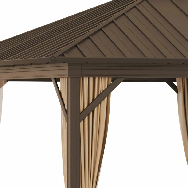 Outsunny Hardtop Gazebo With Curtains 3.6 X 3m - Brown 11 Outsunny Hardtop Gazebo With Curtains 3.6 X 3m - Brown - Image 9