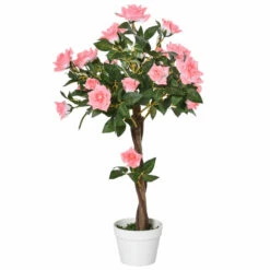 Outsunny Artificial Rose Tree And Planter For Indoor & Outdoor Use - Pink And Green
